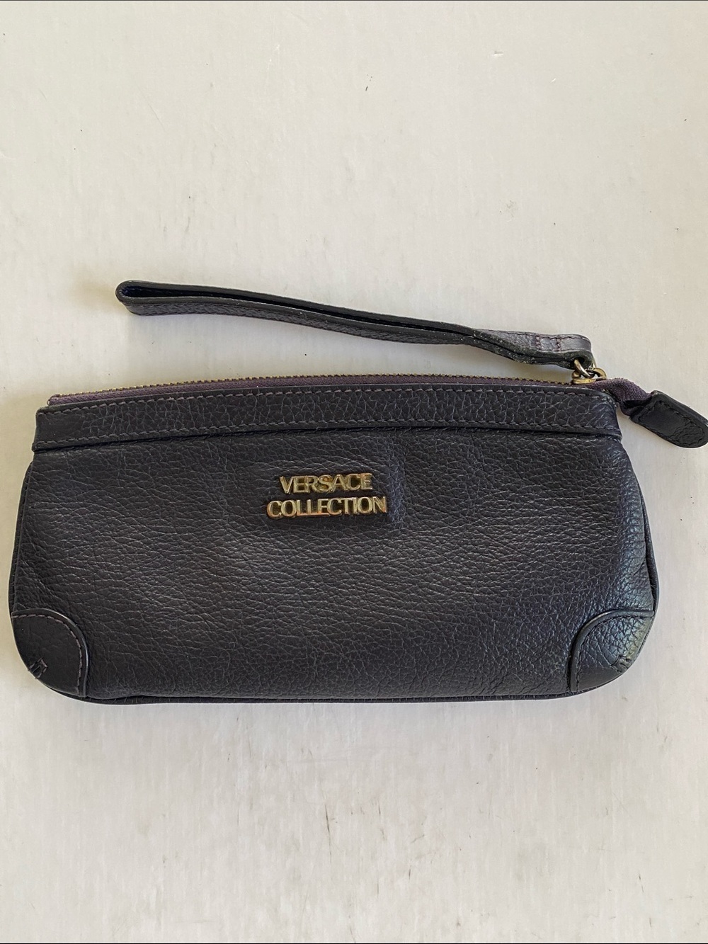 Versace Collection Dark Brown Leather Wristlet Clutch -Authentic Vintage